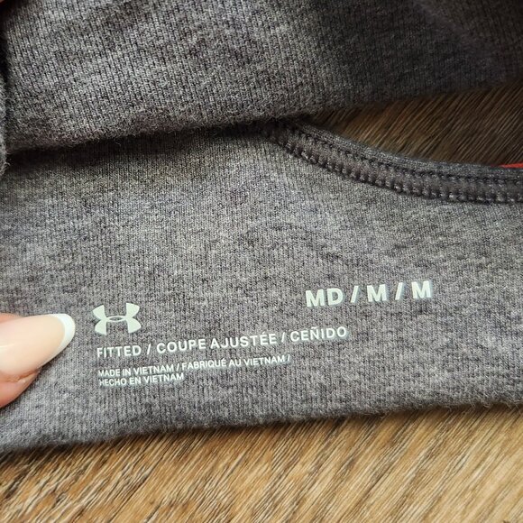 💕💪Under Armour Gray Heather Mid Crossback Sports Bra Pink Logo Band-M - Picture 3 of 3